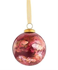 Burgundy Gold Cream Marble Ball Ornament