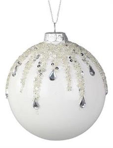 White Glass Ball with Teardrop Bead Ornament