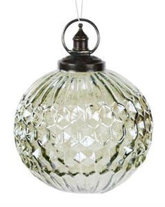 Clear Green Check Cut Ball Ornament