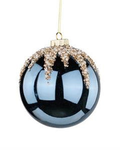 Smoke Blue with Pearl Drip Ball Ornament