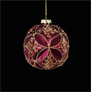 Burgundy Grooved Petal Ball Ornament