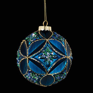 Teal Glass Petal Ball Ornament