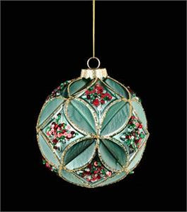 Red Green and Silver Grooved Ball Ornament