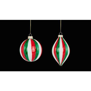 Green Red White Stripe Glass Ornament