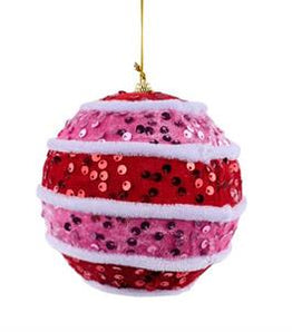 Pink Red and White Sequin Ball Ornament