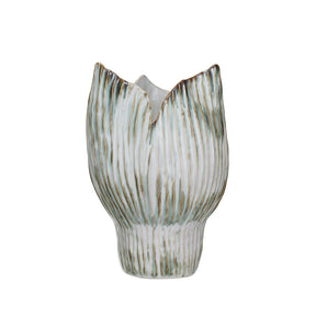 Green Stoneware Pleated Vase