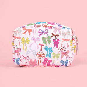 Bow Colorblock Coquette Cosmetic Bag