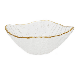 Crushed Glass Square Dessert Bowl with Gold Rim