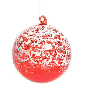 Red Snowed Glass Ball Ornament