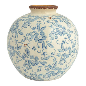 Blue Floral Terracotta Vase