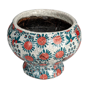 Pink/Teal Terracotta Footed Planter with Pattern
