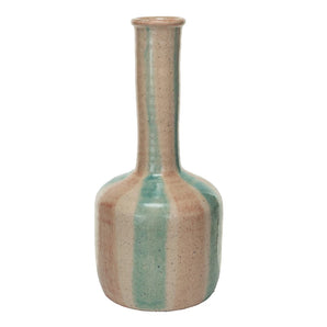 Tall Aqua/Peach Stiped Vase