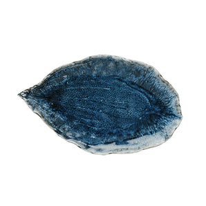 Blue Stoneware Leaf Shaped Plate
