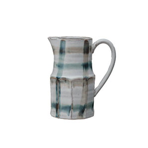 Blue + Cream Plaid Pitcher