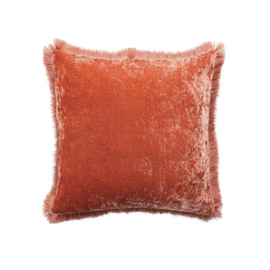 Clay Silk Blend Pillow with Fringe