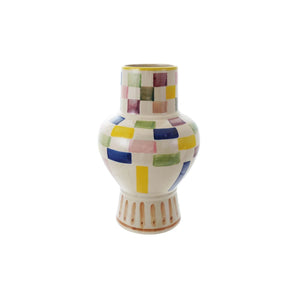 Check Pattern Stoneware Vase