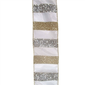 2.5" Silver/Gold Champagne Striped Ribbon