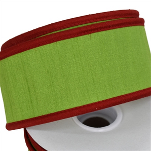 2.5" Green Dupioni Ribbon With Red Piping