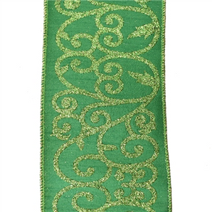 Green Glitter Swirl 4" Ribbon