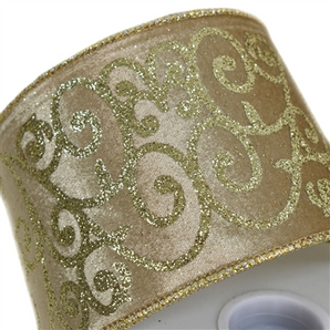 Champagne Velvet Gold Swirl 4" Ribbon