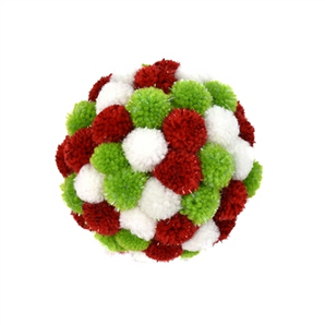 6" Red/Green Pom Pom Ball Ornament