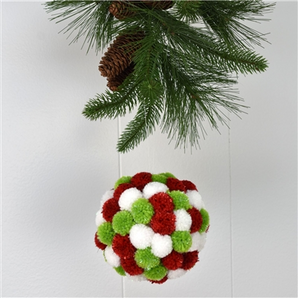 6" Red/Green Pom Pom Ball Ornament