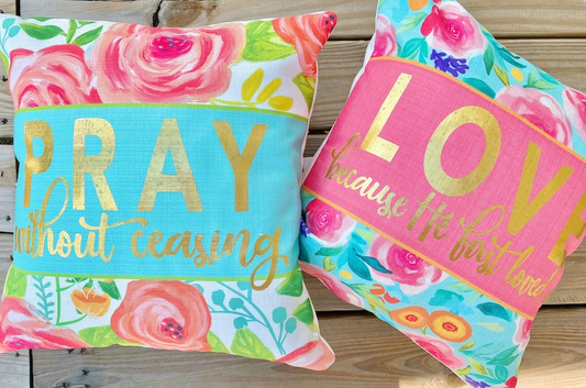 Gold Foil Pray Floral Pillow
