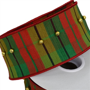 2.5" Christmas Plaid with Gold Beads Ribbon