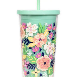 24oz. Mint Floral Tumbler With Straw