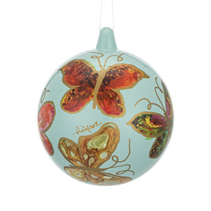 Red Butterfly Mint Green Round Ornament