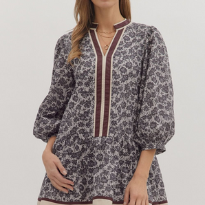 Charcoal Floral Print Mini Dress