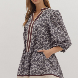 Charcoal Floral Print Mini Dress