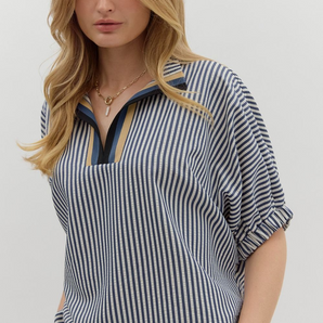 Navy Stripe Pattern Dolman Top