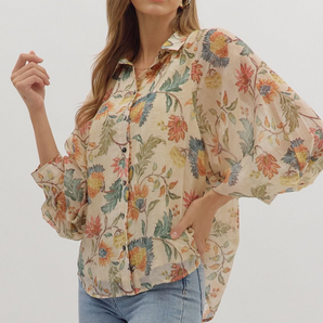 Floral Print Button Down Top