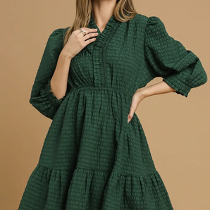 Ruffle Trim Textured Babydoll Dress