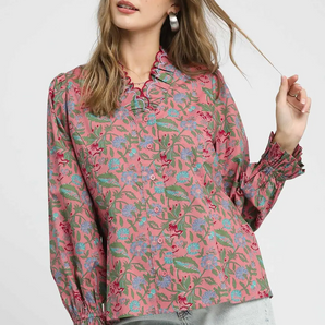 Bottup-Up Blouse with Ruffle Trim