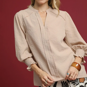 Textured V Neck Blouse