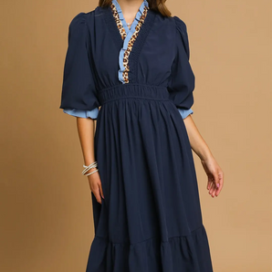 Ruffle Trim Midi Dress