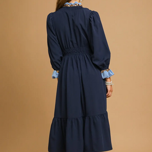 Ruffle Trim Midi Dress