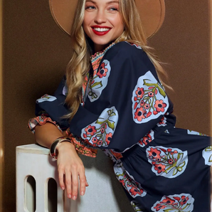 Flower Patch V Neck Midi Dress