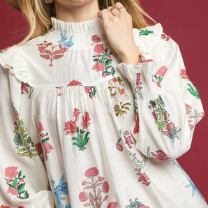 Floral Smocked Ruffle Blouse