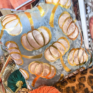 Golden Falling Pumpkins Pillow