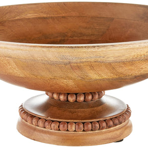 Beaded Wood Pedestal Bowl