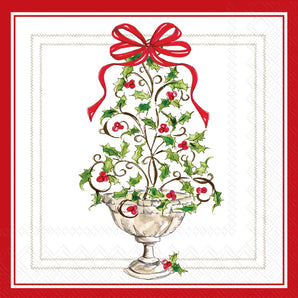 Holly Topiary Tree Cocktail Napkin