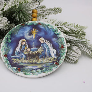 Embellished Wood Holy Family Ornament