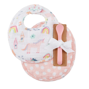 Unicorn Muslin Bibs and Spoon