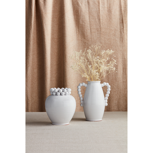 Tall White Beaded Vase