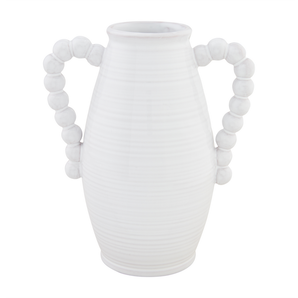 Tall White Beaded Vase