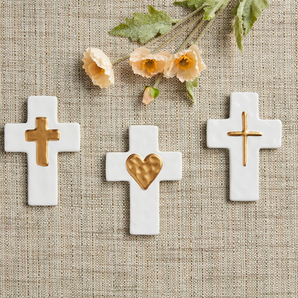 Ceramic and Gold Heart Cross
