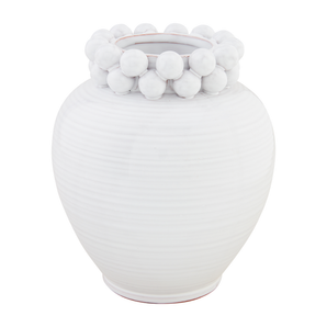 Short White Beaded Vase